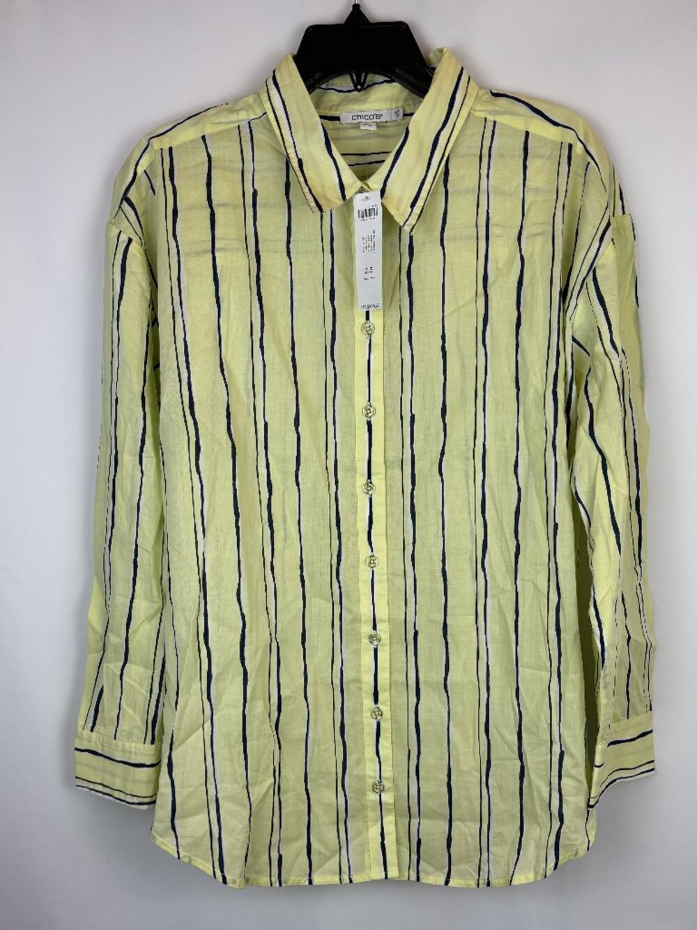 2.5 Chico's Cotton Voile Shirt Drip Striped Long Sleeve Button Up Collared NWT